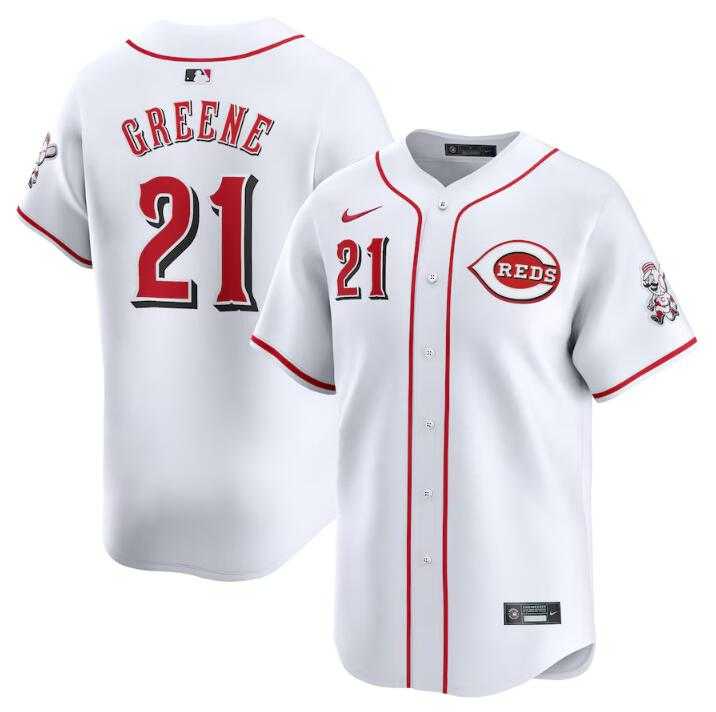 Men's Cincinnati Reds #21 Hunter Greene White Home Limited Stitched Baseball Jersey Dzhi